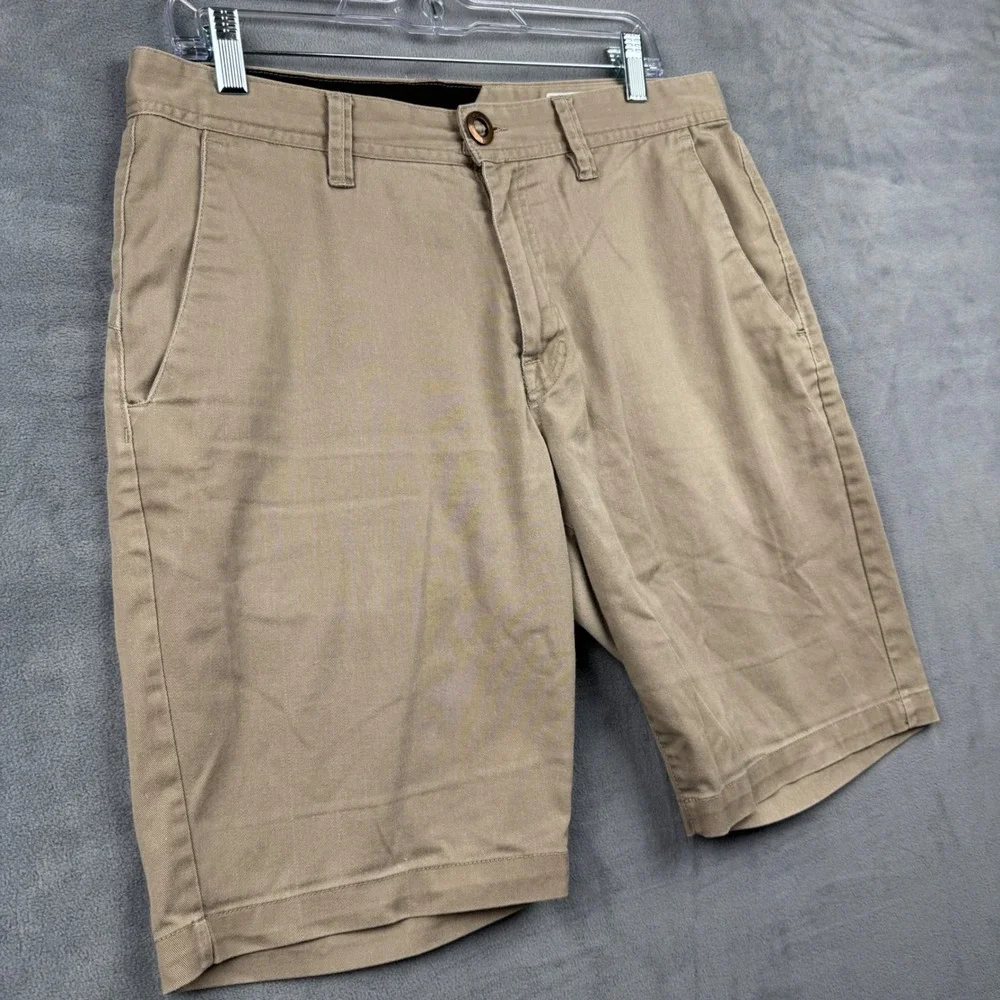 Volcom Mens Khaki Chino Shorts Size 32 Flat‎ Front Casual Summer